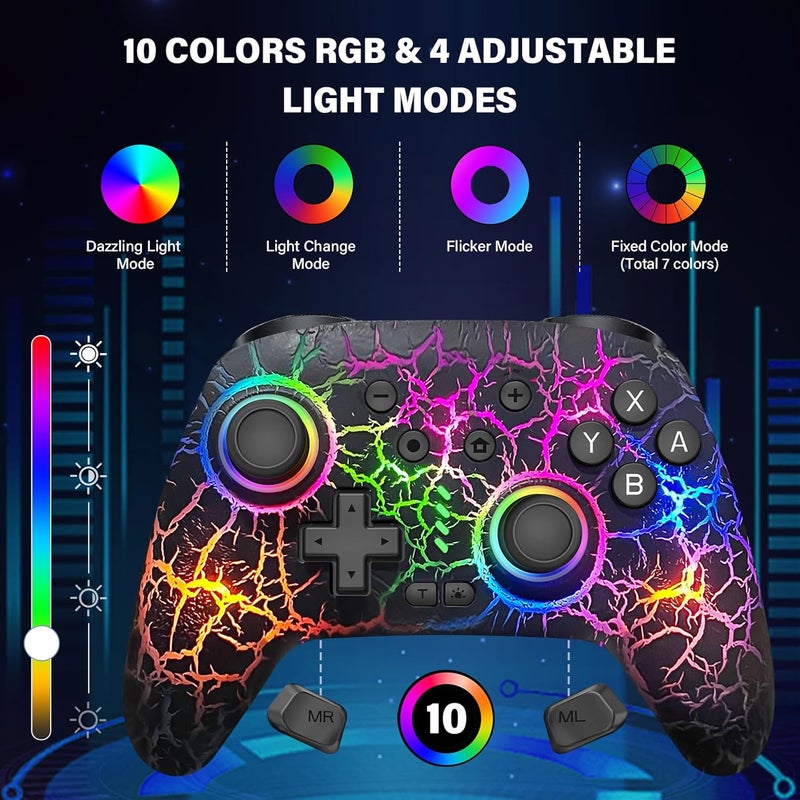 DBEPANK Store Switch Controller, Wireless Switch Pro Controller for Switch/Switch 2/Switch Lite/Switch OLED, 10 Color LED Switch Controllers, Programmable 1000mAh Switch Remote Gamepad with Wake Up, Turbo Vibration - Image 3